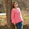 Summer Oversized Slouchy Hand Knitted 100 % Pure Wool Sweater Pink color boat neck