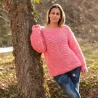Summer Oversized Slouchy Hand Knitted 100 % Pure Wool Sweater Pink color boat neck