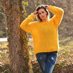 Sammer Oversized Slouchy Hand Knitted 100 % Pure Wool Sweater Yellow color boat neck
