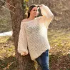 Summer Oversized Slouchy Hand Knitted 100 % Pure Wool Sweater White color boat neck