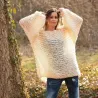 Summer Oversized Slouchy Hand Knitted 100 % Pure Wool Sweater White color boat neck