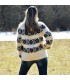 Icelandic Hand Knit Mohair and Wool Sweater White and Black Fuzzy Turtleneck