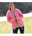 Chunky Hand Knit 100 % Wool Cardigan Pink V-neck Single Stranded Jacket