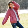 Chunky V-neck Hand Knit 100 % Wool Cardigan Dark Pink color