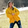 Chunky V-neck Hand Knit 100 % Wool Cardigan Yellow color