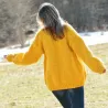 Chunky V-neck Hand Knit 100 % Wool Cardigan Yellow color