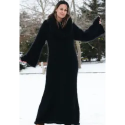 Cowl Neck Black Hand Knit Mohair Dress  Fetish by EXTRAVAGANTZA