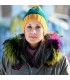 Hand Knitted Chunky Wool Yellow Green Color Pom Pom Multicolor Winter Soft Hat