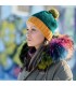 Hand Knitted Chunky Wool Yellow Green Color Pom Pom Multicolor Winter Soft Hat