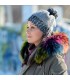 Hand Knitted Chunky Wool Light Grey mix Color Pom Pom Multicolor Winter Soft Hat
