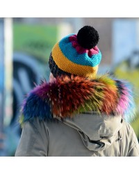 Hand Knitted Chunky Wool Black Blue Red Yellow Color Pom Pom Multicolor Winter Soft Hat