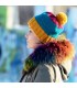 Hand Knitted Chunky Wool Red Blue Yellow Color Pom Pom Multicolor Winter Soft Hat