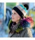 Hand Knitted Chunky Wool Black Beige Blue Yellow Color Pom Pom Multicolor Winter Soft Hat