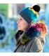 Hand Knitted Chunky Wool Blue Yellow Black Color Pom Pom Multicolor Winter Soft Hat