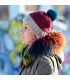 Hand Knitted Chunky Wool Beige Red Blue Color Pom Pom Multicolor Winter Soft Hat