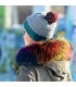 Hand Knitted Chunky Wool Blue Light Grey Red Color Pom Pom Multicolor Winter Soft Hat