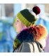 Hand Knitted Chunky Wool Green White Red Color Pom Pom Multicolor Winter Soft Hat