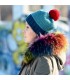 Hand Knitted Chunky Wool Blue Light Blue Red Color Pom Pom Multicolor Winter Soft Hat