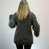 Cable Hand Knit Mohair Sweater dark gray Fuzzy Turtleneck Handgestrickt pullover by Extravagantza