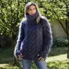 Cable Hand Knit Mohair Sweater gray Fuzzy Turtleneck Handgestrickt pullover by Extravagantza