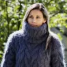 Cable Hand Knit Mohair Sweater gray Fuzzy Turtleneck Handgestrickt pullover by Extravagantza