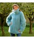 Cable Hand Knit Mohair Sweater Light Blue Fuzzy Turtleneck Handgestrickt pullover by Extravagantza