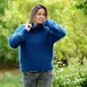 Hand Knit 100% pure angora Sweater blue Fuzzy Turtleneck Handgestrickte pullover by Extravagantza