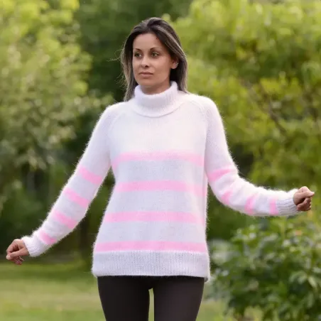 Pink and 2024 white striped turtleneck