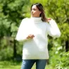 Hand Knit 100% pure angora Sweater White Fuzzy Turtleneck Handgestrickte pullover by Extravagantza