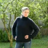 2 Strands Hand Knit 100% pure angora Sweater black Fuzzy Turtleneck Handgestrickte pullover by Extravagantza