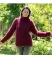 100% Pure Angora Hand Knit Sweater Red Turtleneck