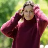 Hand Knit 100% pure angora Sweater Red Fuzzy Turtleneck Handgestrickte pullover by Extravagantza