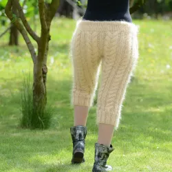 Light Beige Hand Knitted Mohair pants Handgestrickt pullover by Extravagantza