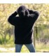 Hand Knit Mohair Sweater black hooded Fuzzy Turtleneck Handgestrickt pullover by Extravagantza