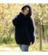 Hand Knit Mohair Sweater black hooded Fuzzy Turtleneck Handgestrickt pullover by Extravagantza