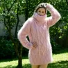 Cable Hand Knit Mohair Sweater light Pink Fuzzy Turtleneck Handgestrickt pullover by Extravagantza