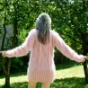Cable Hand Knit Mohair Sweater light Pink Fuzzy Turtleneck Handgestrickt pullover by Extravagantza