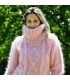 Cable Hand Knit Mohair Sweater light Pink Fuzzy Turtleneck Handgestrickt pullover by Extravagantza