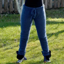 Blue Hand Knitted 100% Wool pants Handgestrickt pullover by Extravagantza