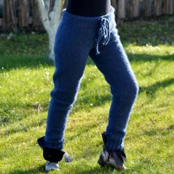 Blue Hand Knitted 100% Wool pants Handgestrickt pullover by Extravagantza