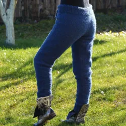 Blue Hand Knitted 100% Wool pants Handgestrickt pullover by Extravagantza