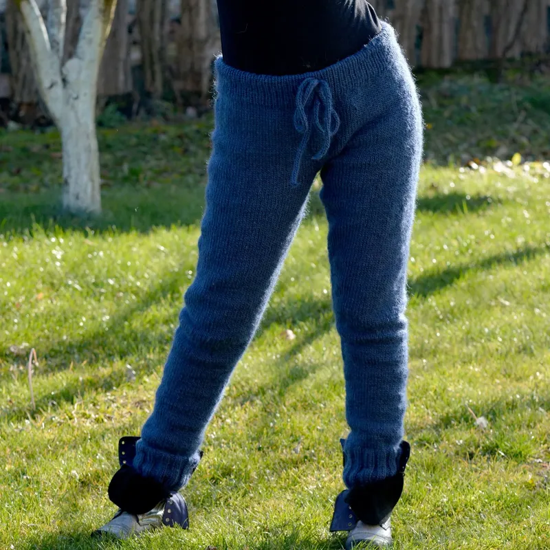 Blue Hand Knitted 100% Wool pants Handgestrickt pullover by Extravagantza Blue Hand Knitted 100% Wool pants Handgestrickt pullover by Extravagantza