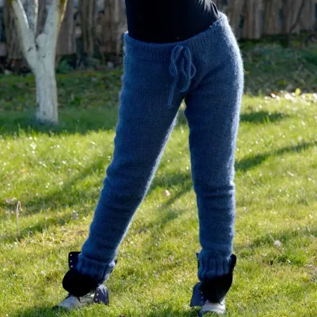 Blue Hand Knitted 100% Wool pants Handgestrickt pullover by Extravagantza
