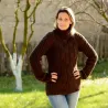 Cable Hand Knit 100 % wool Sweater dark brown handmade Turtleneck Handgestrickt pullover by Extravagantza