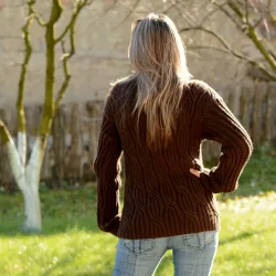 Cable Hand Knit 100 % wool Sweater dark brown handmade Turtleneck Handgestrickt pullover by Extravagantza
