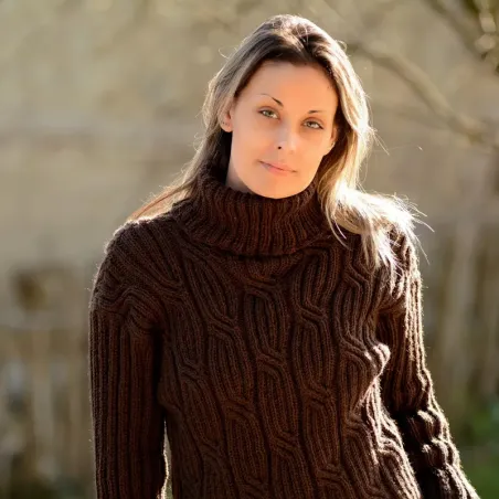 Cable Hand Knit 100 % wool Sweater dark brown handmade Turtleneck Handgestrickt pullover by Extravagantza