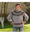 Icelandic Nordic Hand Knit 100 % Wool Sweater Grey Turtleneck Pullover