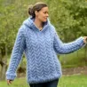 Hand Knit Mohair Sweater light blue hooded Fuzzy handmade Turtleneck Handgestrickt pullover by Extravagantza