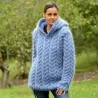 Hand Knit Mohair Sweater light blue hooded Fuzzy handmade Turtleneck Handgestrickt pullover by Extravagantza