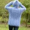Hand Knit Mohair Sweater light blue hooded Fuzzy handmade Turtleneck Handgestrickt pullover by Extravagantza